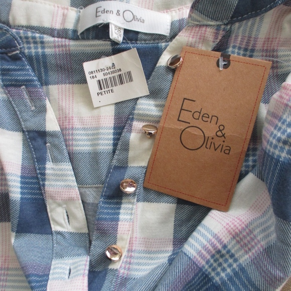 NWT - EDEN & OLIVIA flannel V-neck top - sz PS - Picture 2 of 3